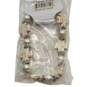 Beaded Cross Bracelet‎ Pearl Silver Tone Charm Pendant Jewelry